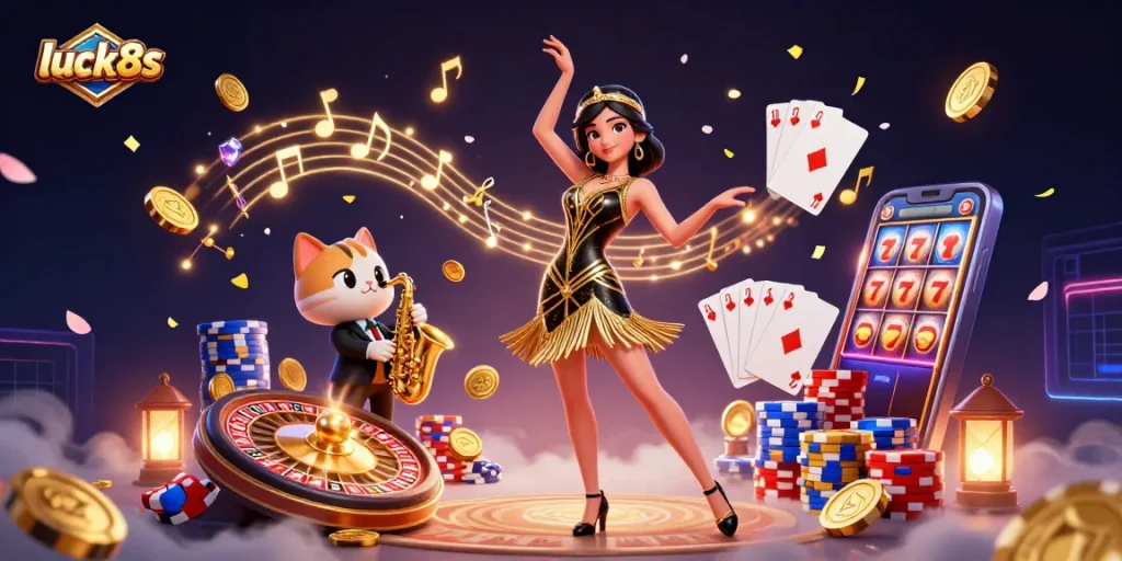 Join the excitement with luck8s as you win big surrounded by vibrant casino elements.