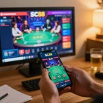 SC88 online betting experience showcasing user engaging with poker game on smartphone.