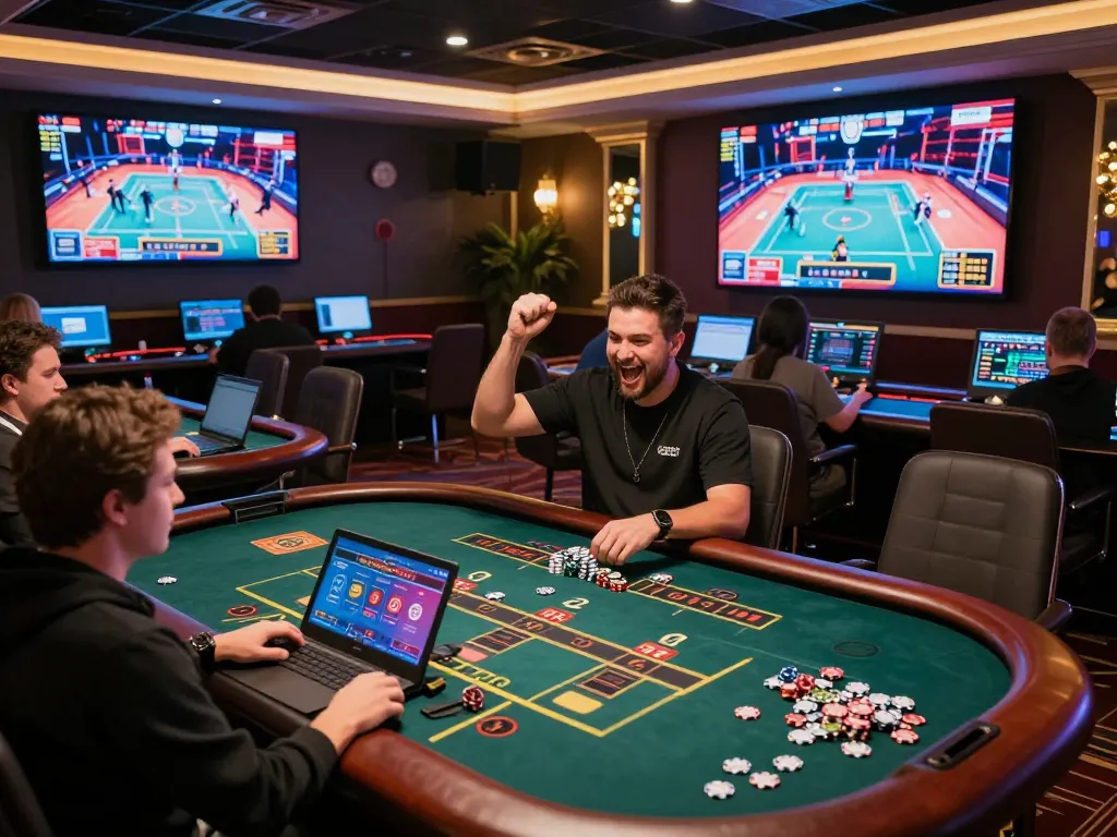 VA88 players celebrating a win at a live dealer table, showcasing dynamic online gaming action.