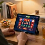 Engaging with the trang chủ 11BET online casino on a tablet in a cozy home environment