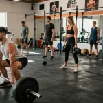 Prime Pharma Steroiden fitness scene featuring diverse bodybuilders training in a vibrant gym atmosphere filled with equipment and motivation.