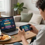 Xóc đĩa gameplay in a cozy home setup, highlighting personal engagement with mobile gaming.