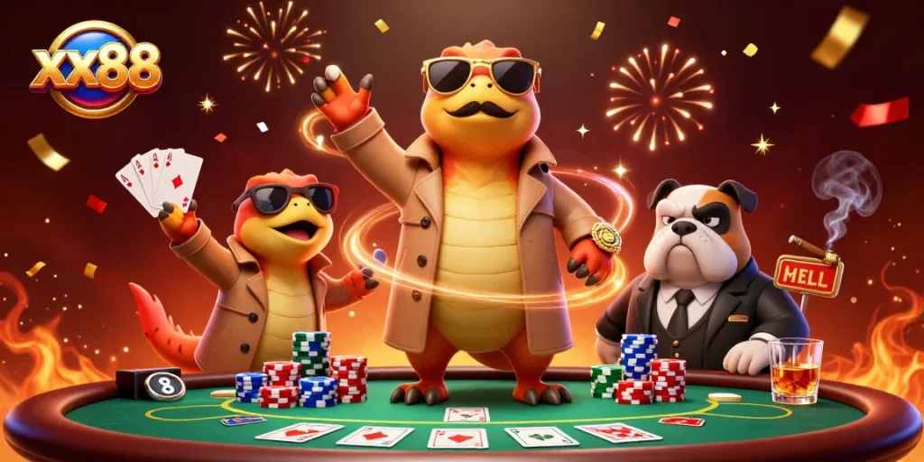 Engage in thrilling poker action at xx88 with fun characters with a stylish VIP entrance