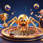 Engage in xem trực tiếp bóng đá with a dynamic scene of a fly betting at a roulette wheel web, helmed by a centipede croupier.