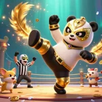 Experience thrilling gameplay at 98win with a vibrant casino scene featuring a panda wrestler and cheering spectators.