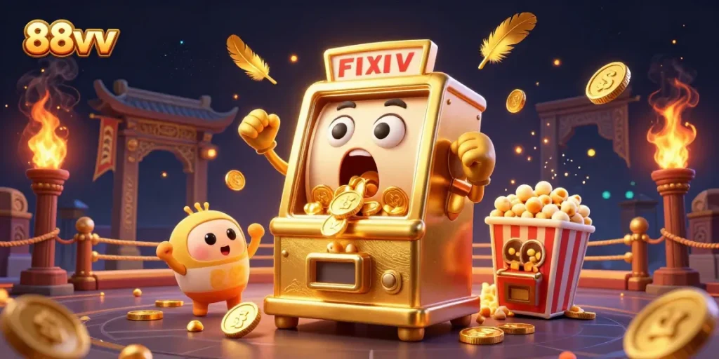 Experience an exciting jackpot at 88vv with golden slot machines and festive elements.