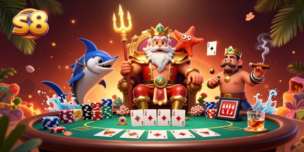 Engage with exciting gaming action at s 8 with vibrant poker scenes, rich textures, and diverse gambling elements.