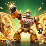 Venture into the exciting world of gaming with 88fc, featuring a dynamic golden gorilla mech and dazzling slot elements.