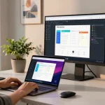 Professional workspace showcasing a user on the WPS Official Website, emphasizing document editing tools and digital collaboration.
