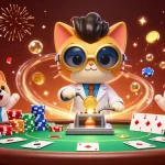 Engage with thrilling gameplay at Sunwin Casino featuring a lively gaming scene with chips, cards, and casino elements.