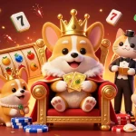Watch vipwin's royal corgi command the casino with vibrant slot reels and dazzling luck symbols.