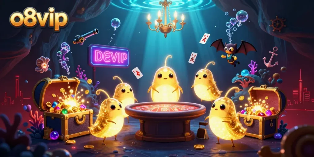 Play games at o8vip with glowing elements in a vibrant underwater casino setting.
