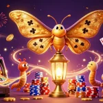 No deposit casino bonuses showcased in a vibrant and detailed digital illustration featuring an atlas moth and casino elements.