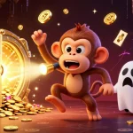 Engage with thrilling casino excitement at NK88 featuring a mischievous ghostly monkey in action.