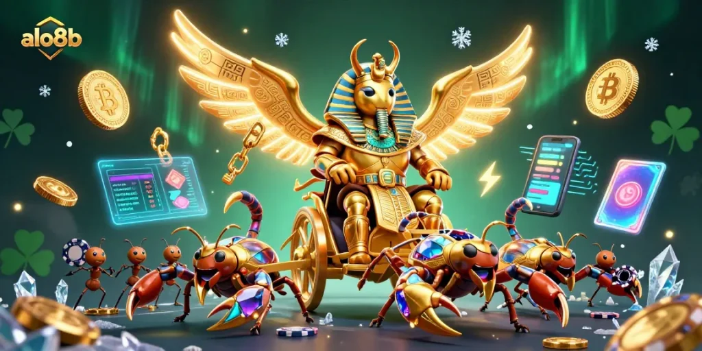 Experience the exciting gaming world of alo8b with colorful characters and crypto elements.