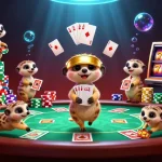 Experience Go88's vibrant casino through a playful meerkat illustration featuring poker action and rich gaming elements.