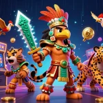 Experience thrilling gameplay at open88 as Aztec warriors dominate a vibrant casino scene filled with jackpots.