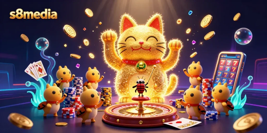 S8media invites players to engage with vibrant casino experiences, featuring lucky symbols and dynamic game elements.
