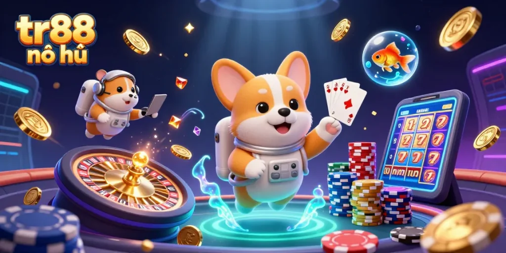 tr88 nổ hũ showcases vibrant 3D casino elements with fun characters for engaging gameplay.