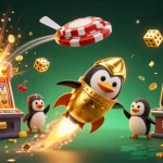 Experience thrilling gameplay with five888 as a golden penguin blasts off to a jackpot-filled casino!