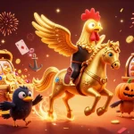 Engage with thrilling 11WIN casino experiences featuring a golden rooster and animated gaming elements.