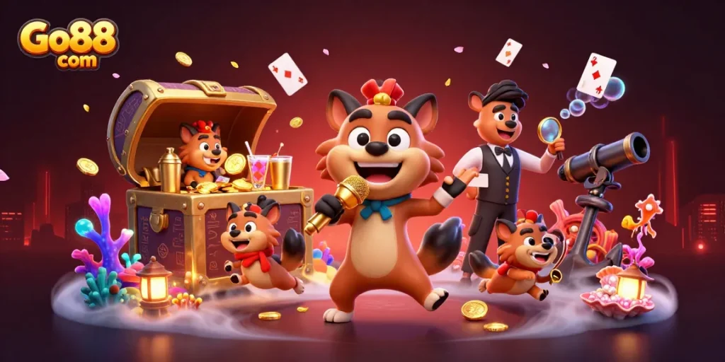Engage in exciting gaming adventures at Go88 com with lively hyenas in a vibrant casino