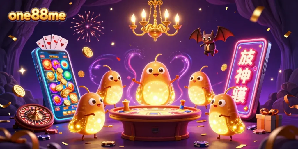 Experience thrilling gameplay at one88me with vibrant casino elements and animated characters.