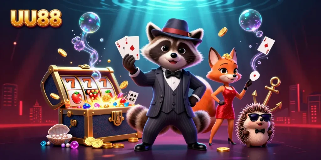 Experience thrilling casino action at UU88 with a royal flush in a vibrant 3D illustration!