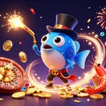 Join the excitement at man88 while a glowing anglerfish attracts golden coins amid casino elements.