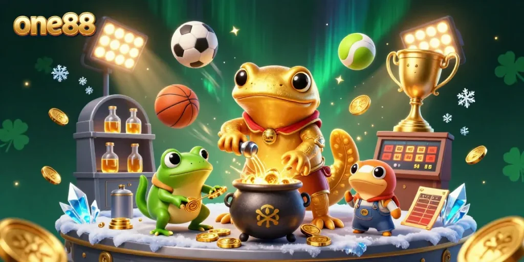 one88 showcases a golden alchemist and frog apprentice creating betting gold in a dynamic casino scene.