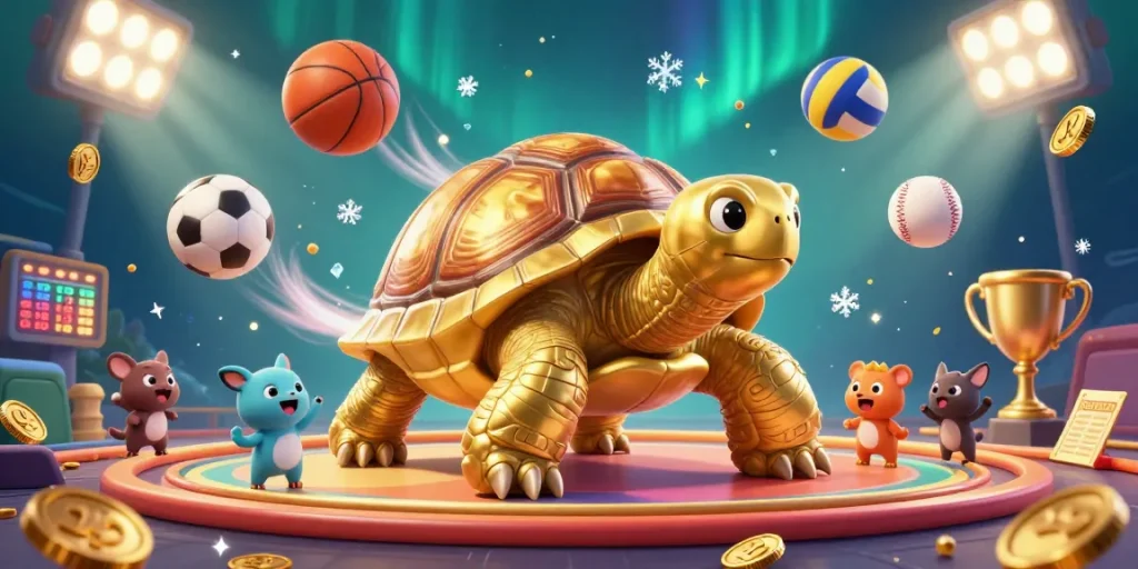 Experience LUCKY88 with dynamic sports betting excitement, featuring a golden tortoise pinball machine amidst vibrant game elements.