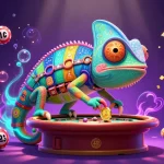 Experience tr88 with dynamic lottery elements and a vibrant chameleon casino owner illustrated in 3D.
