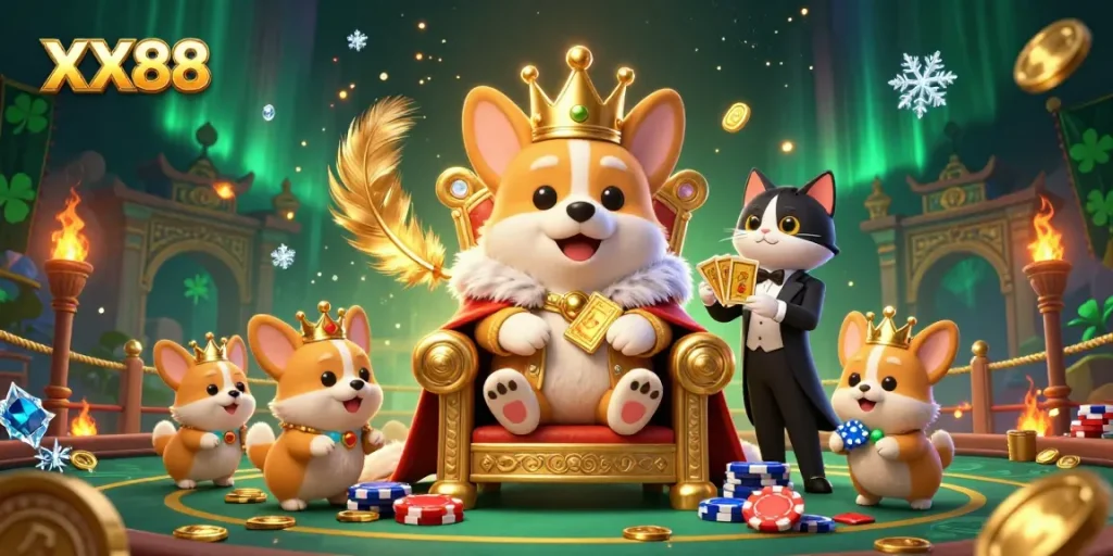 Experience thrilling gaming adventures at XX88 with engaging 3D illustrations and vibrant casino elements.