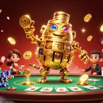Enjoy thrilling moments on cakhia tv featuring a golden golem amidst vibrant casino elements.